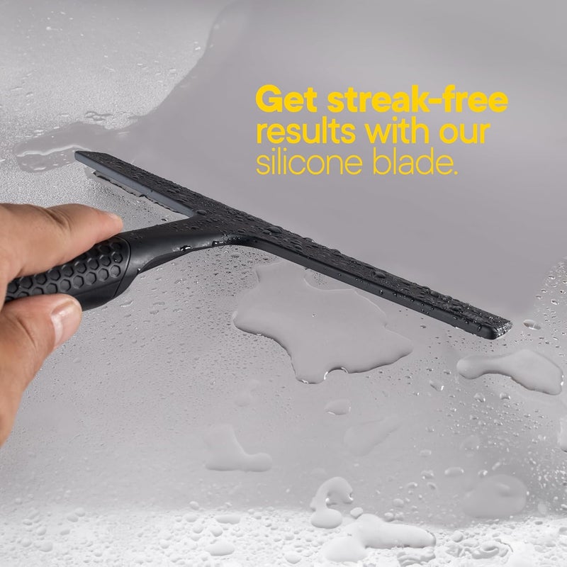 TOOLETRIES الممسحة والخطاف - ممسحة دش متعددة الاستخدامات لأبواب الزجاج، مقبض سيليكون، أداة تنظيف الحمام، ممسحة نوافذ ومرآة منزلية، ملحقات الحمام ومواد التنظيف - 10 بوصة - Image 3